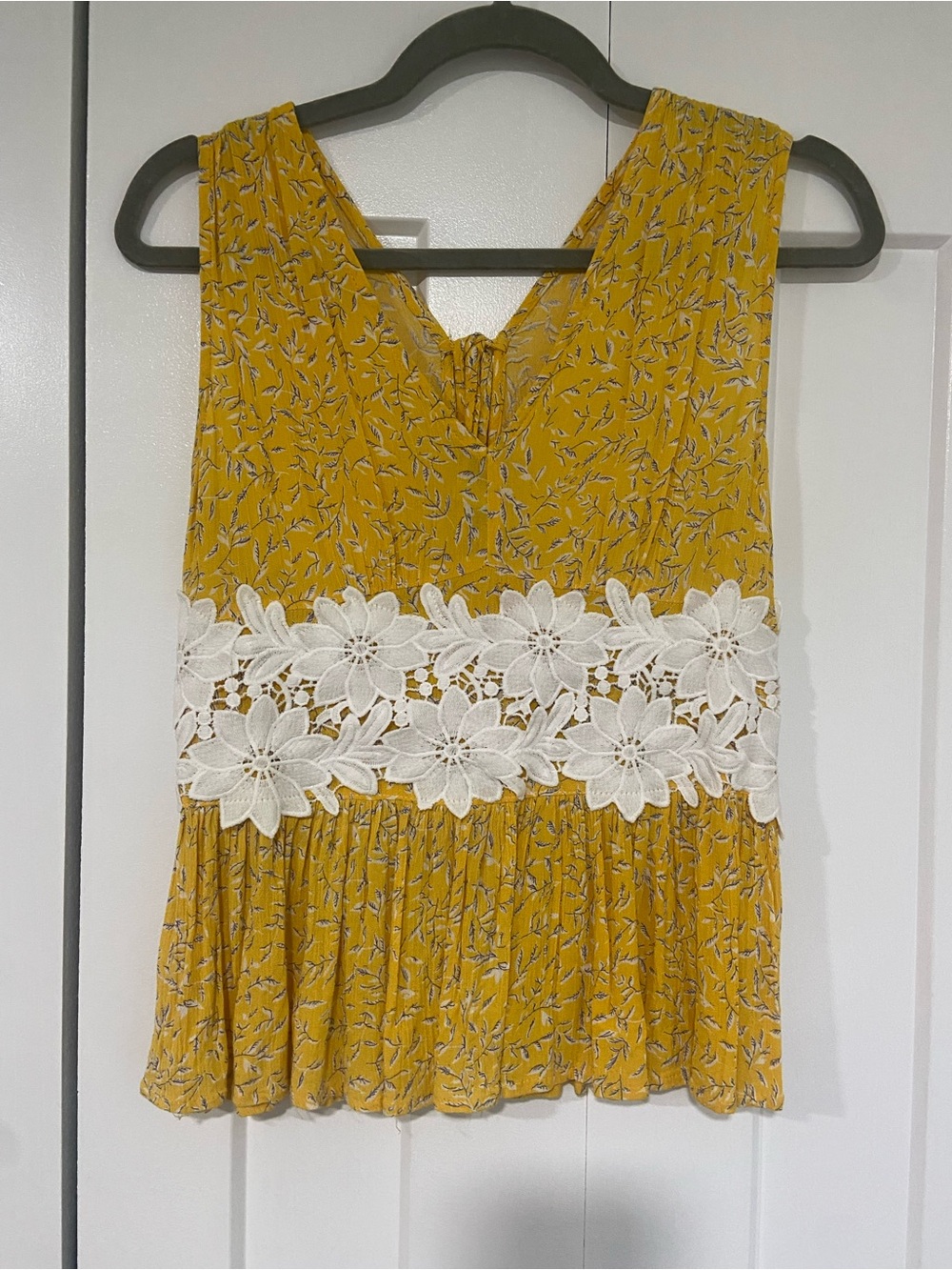 Floral Lace-Trim Mustard Tank Top